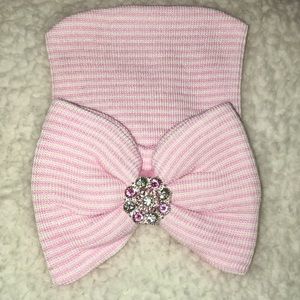 .Newborn Girl Hospital Beanie Big Bow & Gemstones.